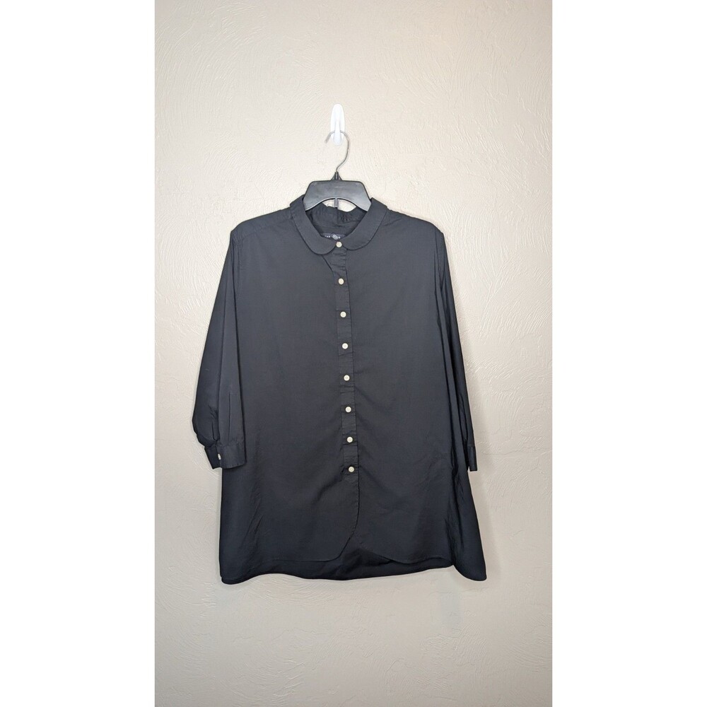 Lands End Womens Plus 22W Black 3/4 Sleeve Button Front Shirt